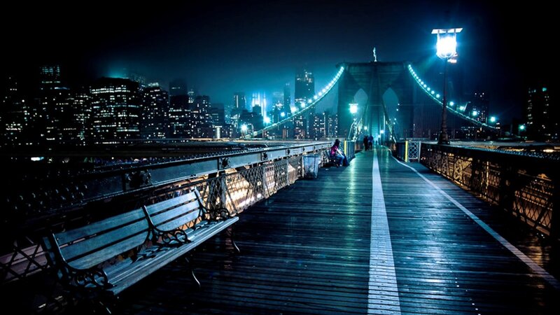 Brooklyn Bridge at Night — Blue, Dark
