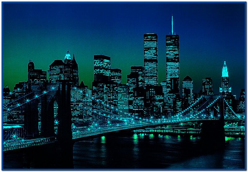 Brooklyn Bridge at Night — Blue, Dramatic, Digital Art, Skyscraper