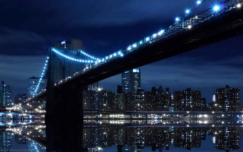 Brooklyn Bridge at Night — Blue, Dramatic, Photograph, City Skyline