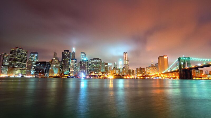 Brooklyn Bridge at Night — Blue, Dramatic, Photograph, Skyscraper