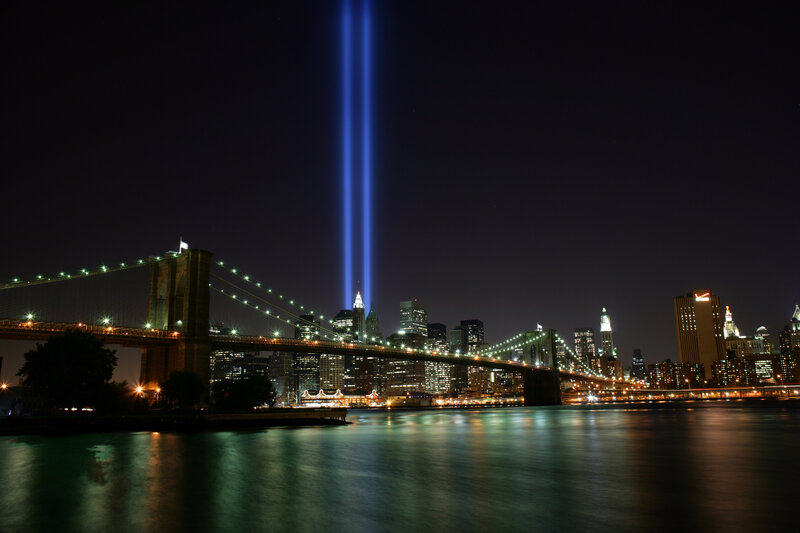 Brooklyn Bridge at Night — Blue, Dramatic, Photograph