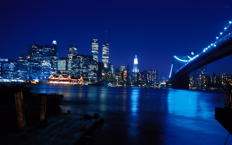 Brooklyn Bridge at Night — Blue, Serene, Photograph