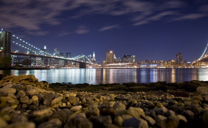 Brooklyn Bridge at Night — Blue, Serene