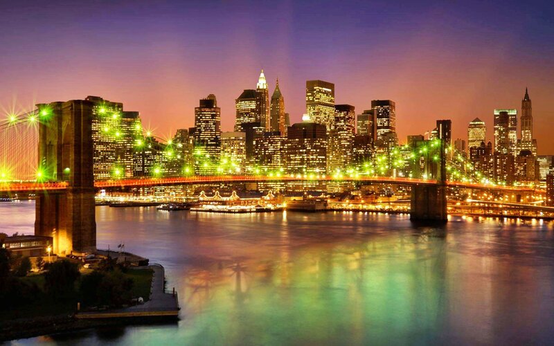 Brooklyn Bridge at Night — Purple, Dramatic