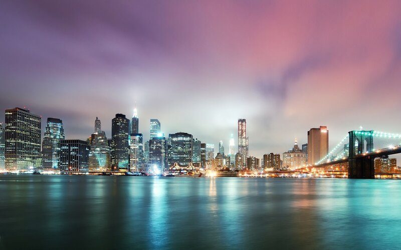 Brooklyn Bridge at Night — Purple, Serene