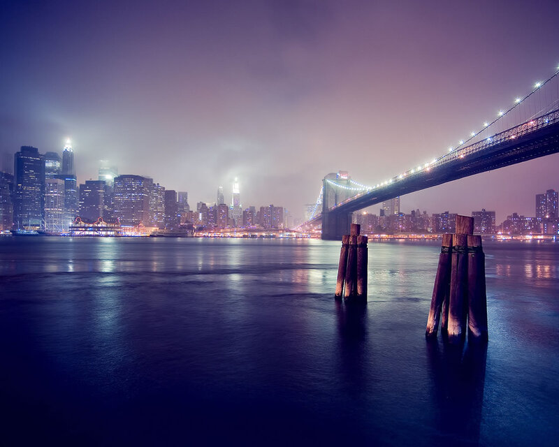 Brooklyn Bridge at Night — Purple