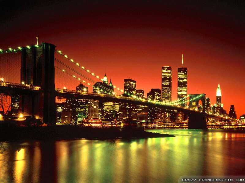 Brooklyn Bridge at Night — Red