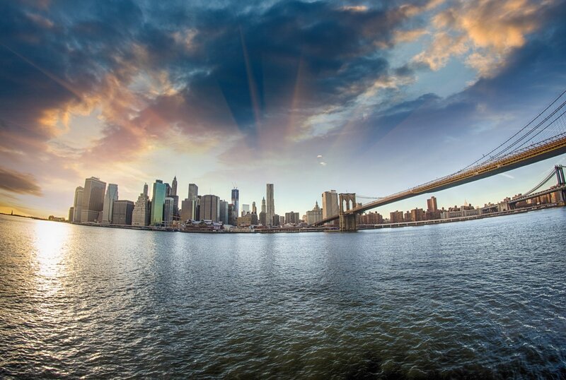 Brooklyn Bridge at Sunset — Blue, Dramatic, Photograph