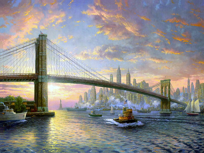 Brooklyn Bridge at Sunset — Blue, Dramatic