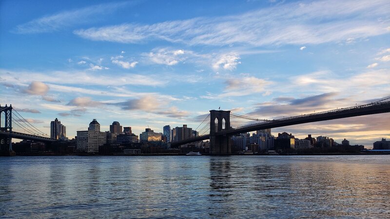 Brooklyn Bridge at Sunset — Blue, Serene