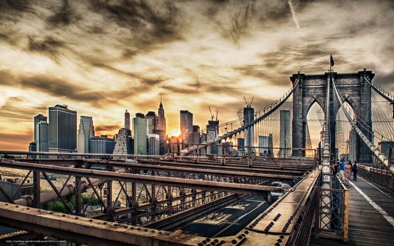 Brooklyn Bridge at Sunset — Brown, Dramatic