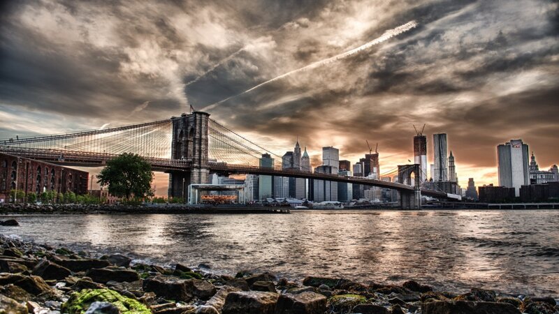 Brooklyn Bridge at Sunset — Gray, Dramatic