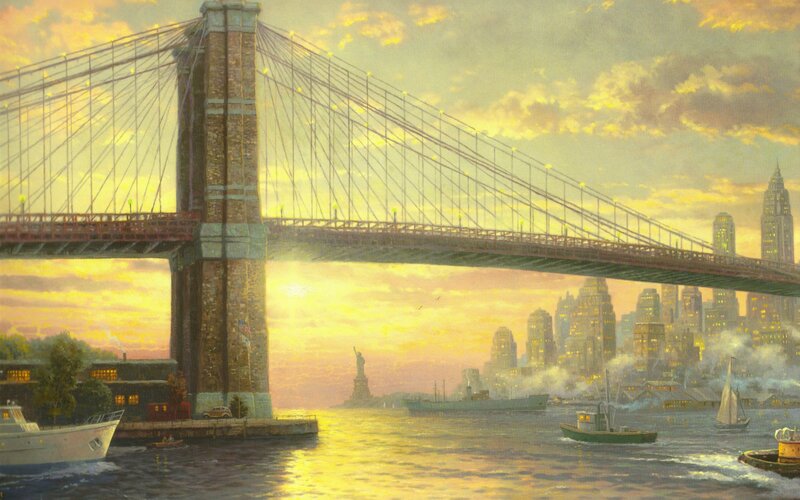 Brooklyn Bridge at Sunset — Yellow, Dramatic