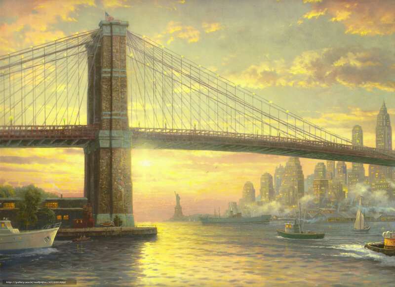 Brooklyn Bridge at Sunset — Yellow, Serene