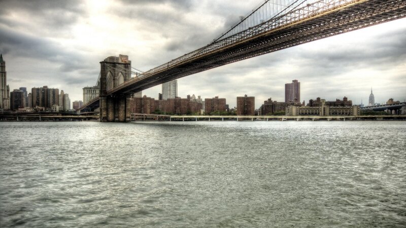 Brooklyn Bridge — Gray, Dramatic, Photograph