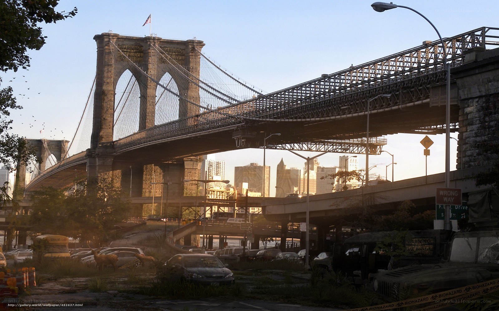 Brooklyn Bridge in a post-apocalyptic city