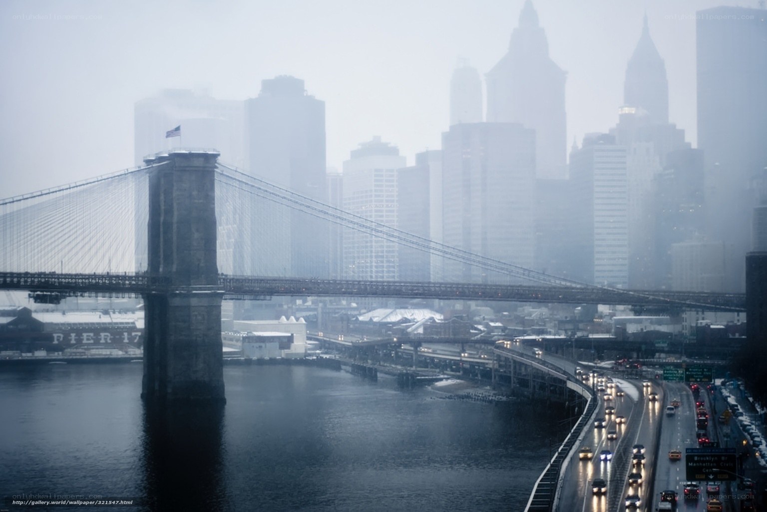 Brooklyn Bridge in fog