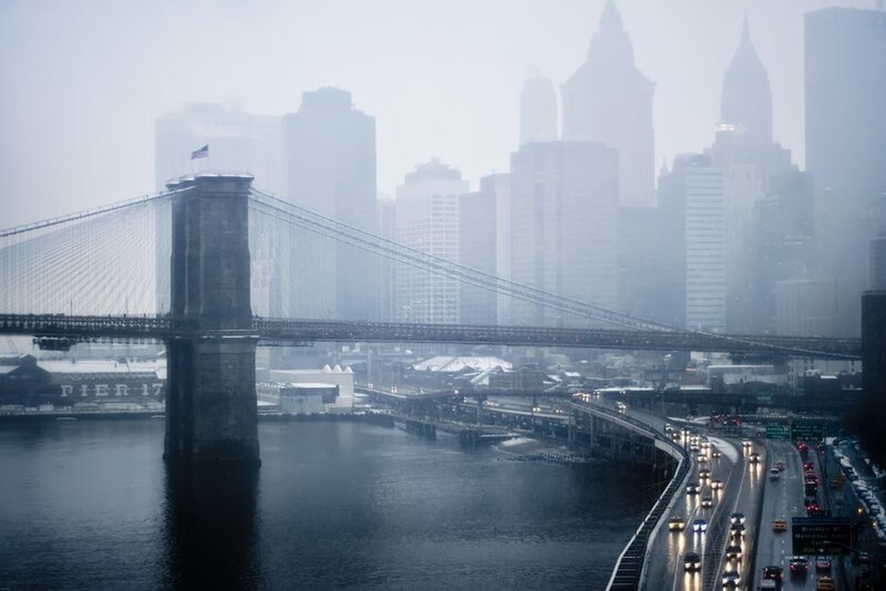 Brooklyn Bridge on a foggy day