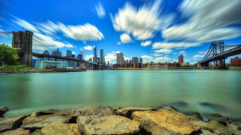 Brooklyn Bridge Skyline — Blue, Dramatic, Afternoon