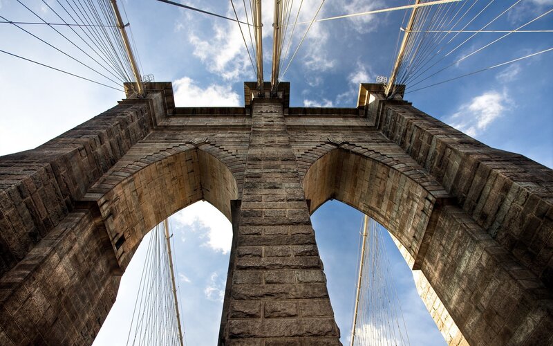 Brooklyn Bridge Towers — Blue, Dramatic, Afternoon, Photograph