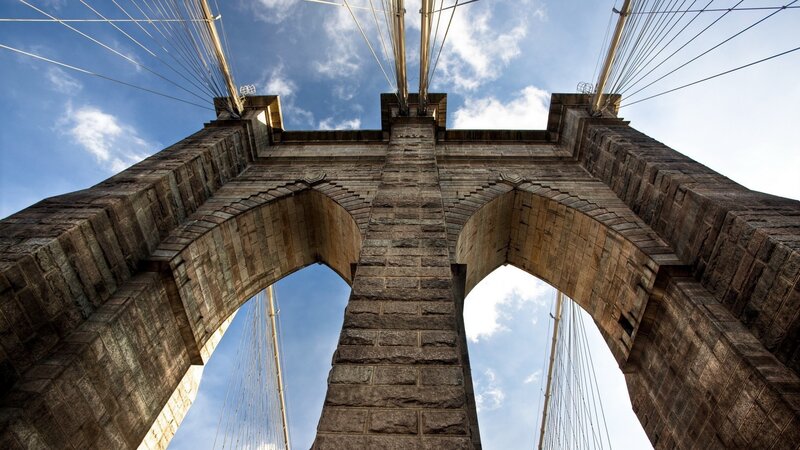 Brooklyn Bridge Towers — Blue, Dramatic, Afternoon