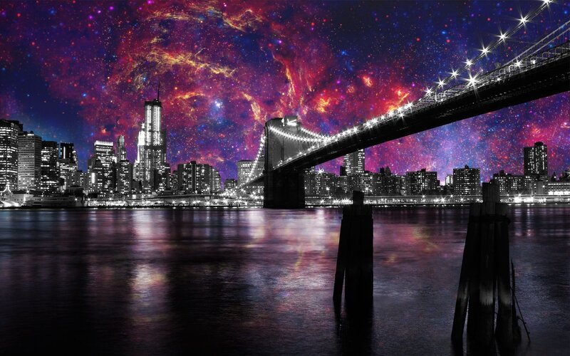 Brooklyn Bridge under a starry sky
