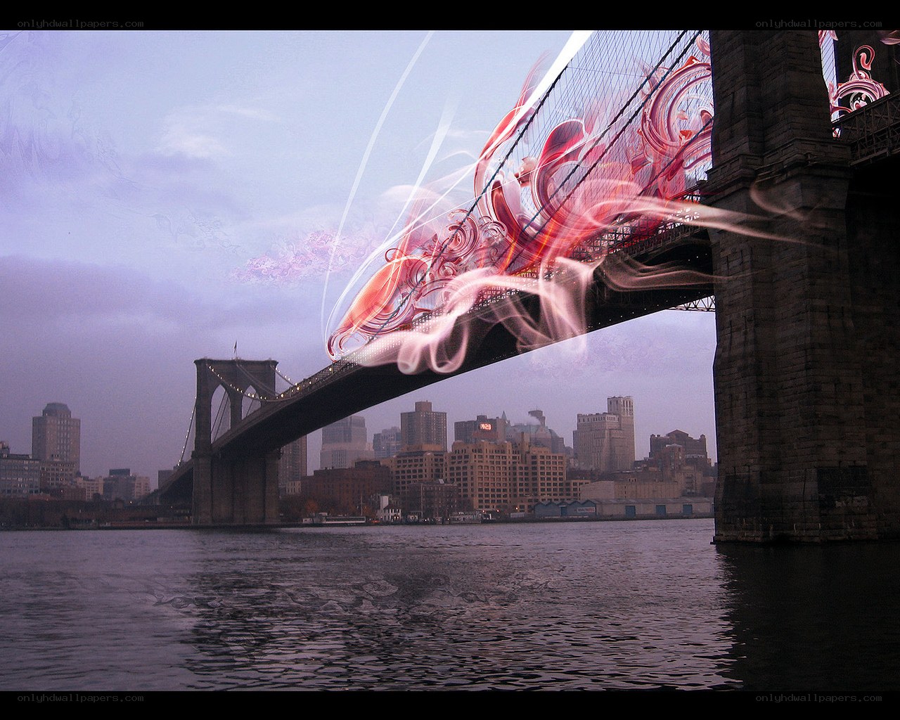 Brooklyn Bridge with digital art