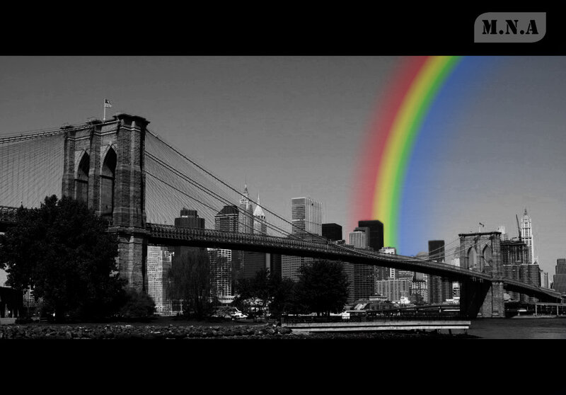 Brooklyn Bridge with Rainbow — Black