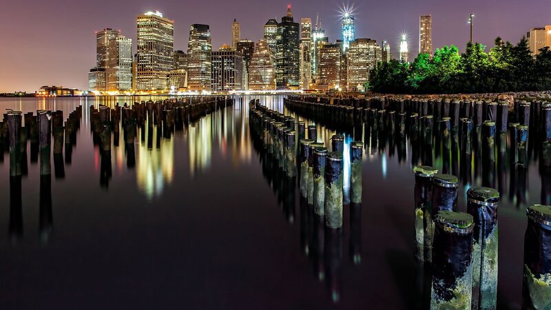 Brooklyn Skyline at Night — Black, Serene