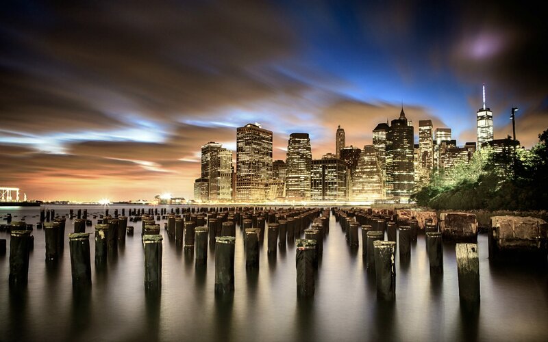 Brooklyn Skyline at Night — Blue