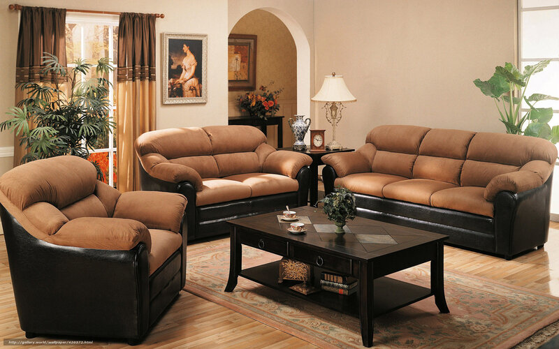 Brown and Black Sofa Set