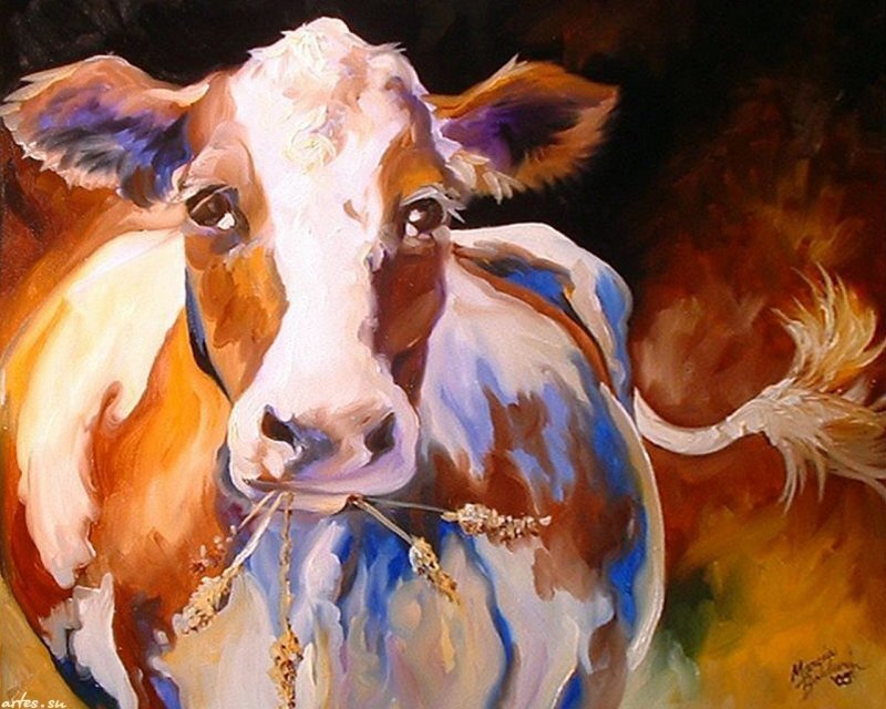 Brown and White Cow — Calm, Painting