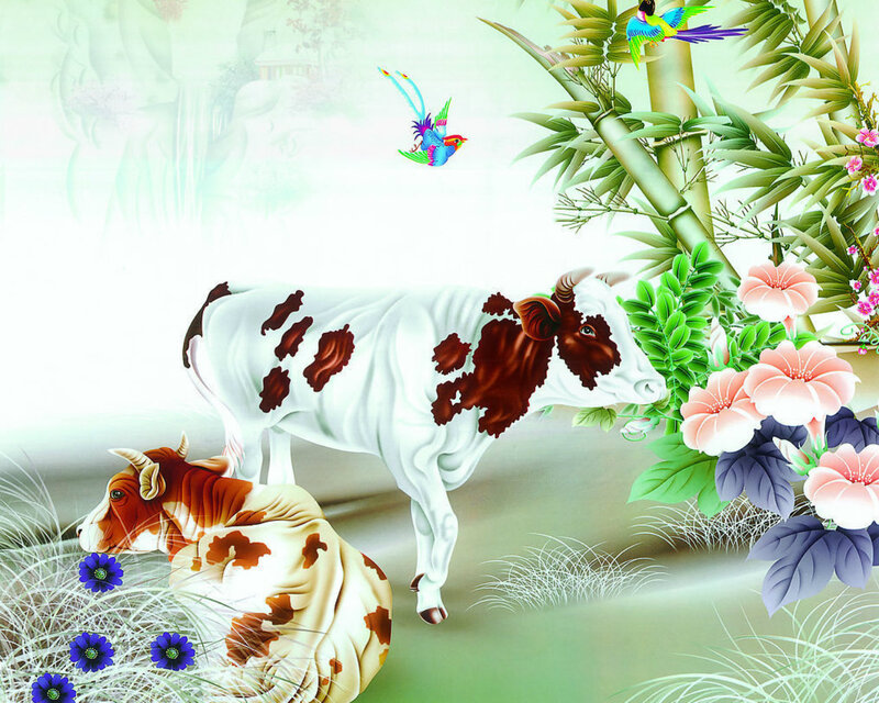 Brown and White Cow — Green, Serene, Spring