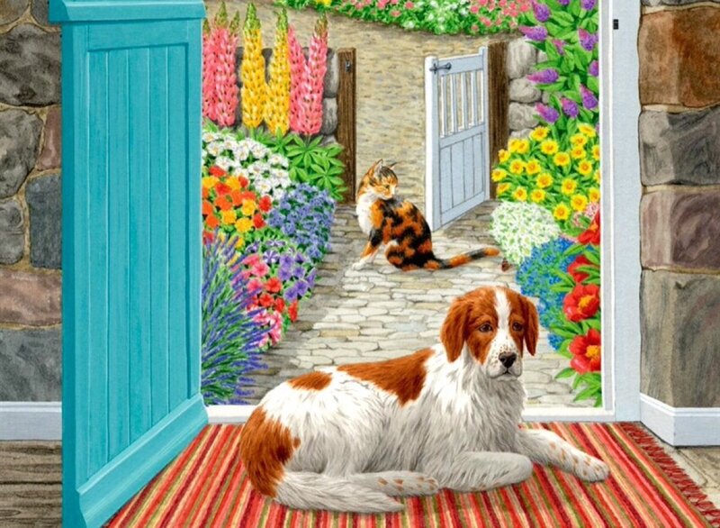 Brown and White Dog — Red, Peaceful, Spring