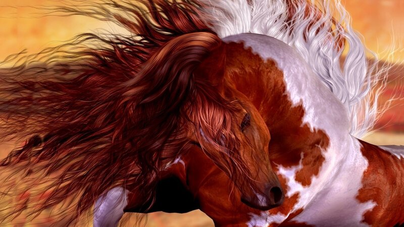 Brown and White Horse — Dramatic, Sunset, Digital Art