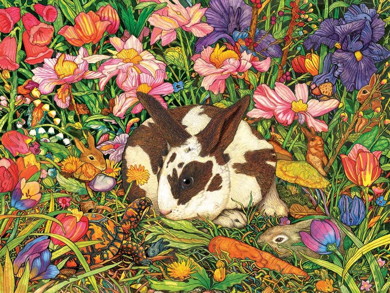 Brown and White Rabbit — Green, Colorful
