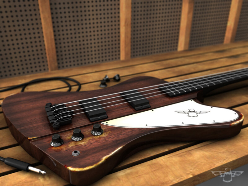 brown bass guitar on wooden table