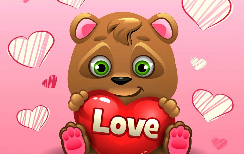 Brown Bear Holding Heart — Pink