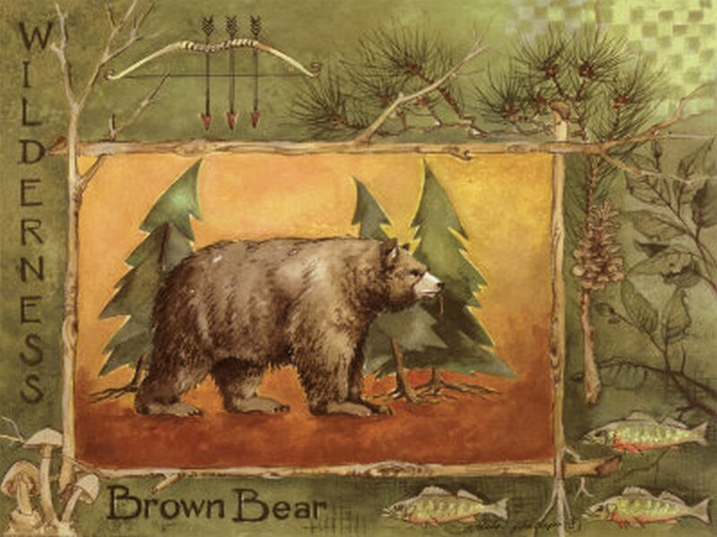 Brown Bear in Forest — Green, Natural, Illustration