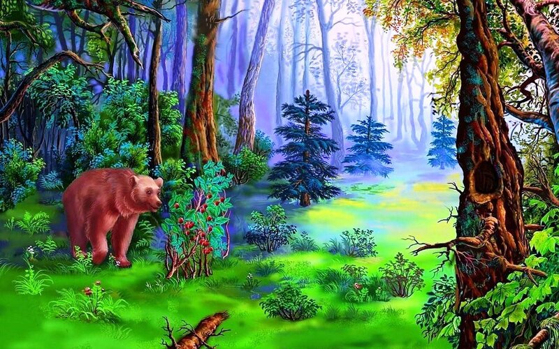 Brown Bear in Forest — Green, Serene, Morning