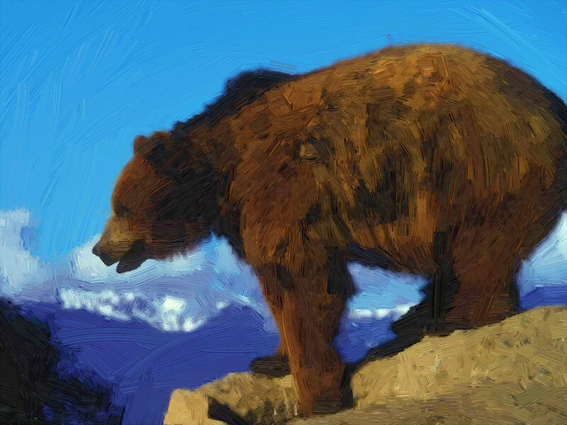 Brown Bear on Cliff — Blue