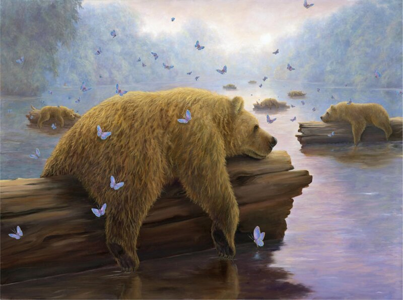 Brown Bear on Log — Serene