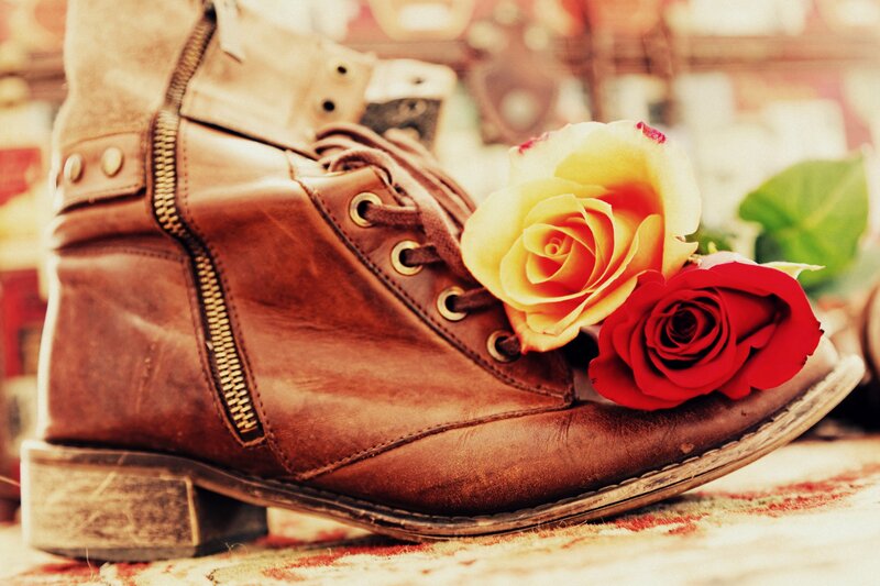 Brown Boot with Roses