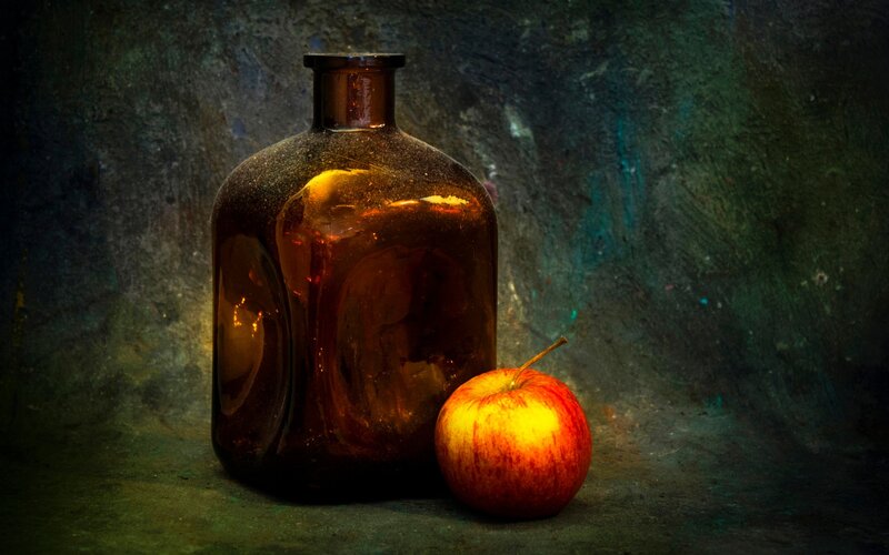 Brown Bottle and Apple