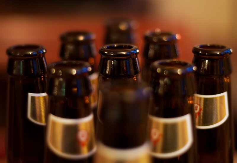 brown bottles in a group