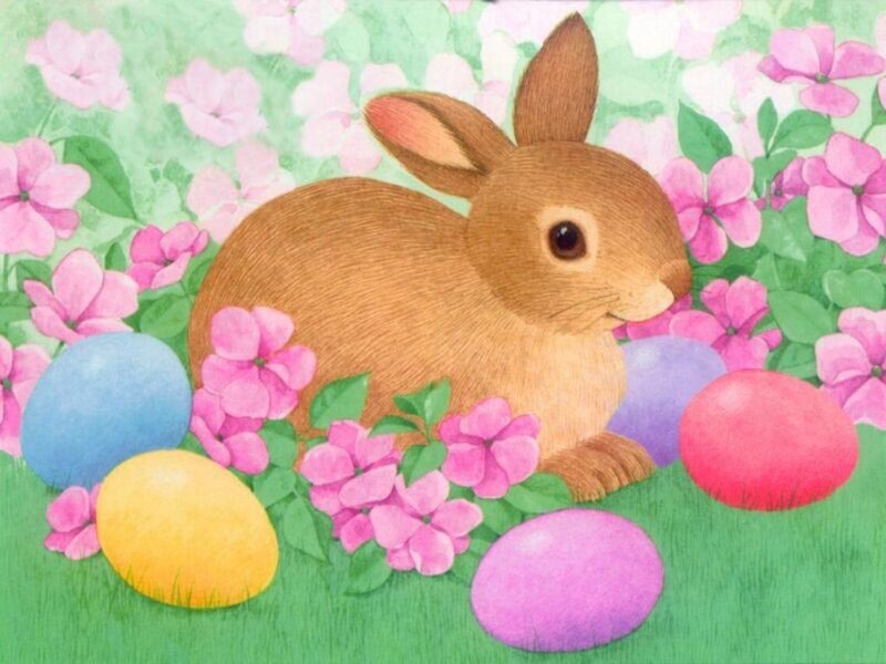 Brown Bunny in Flowers