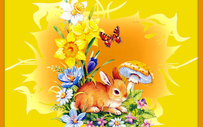 Brown Bunny in Flowers — Yellow