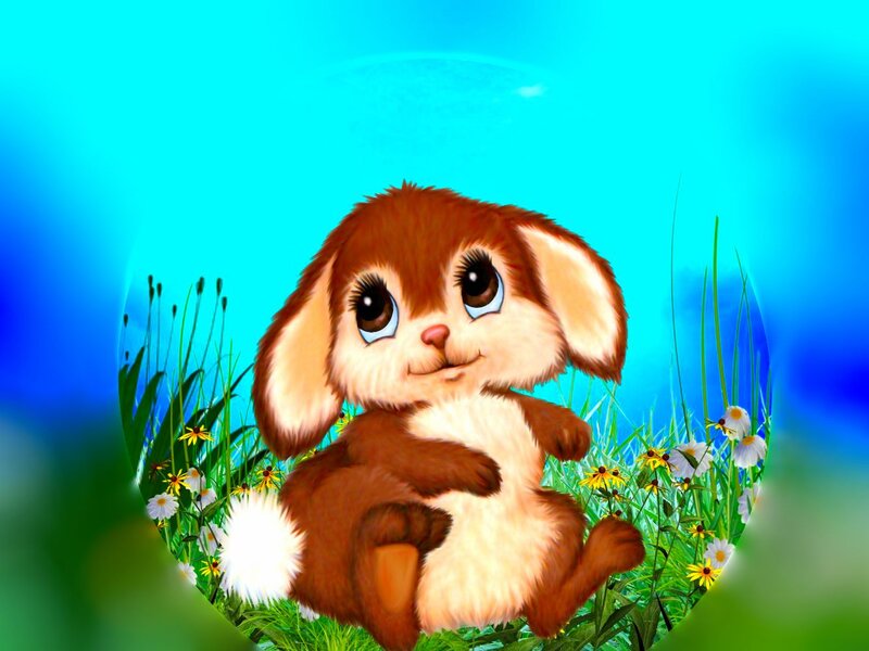 Brown Bunny in Grass — Blue