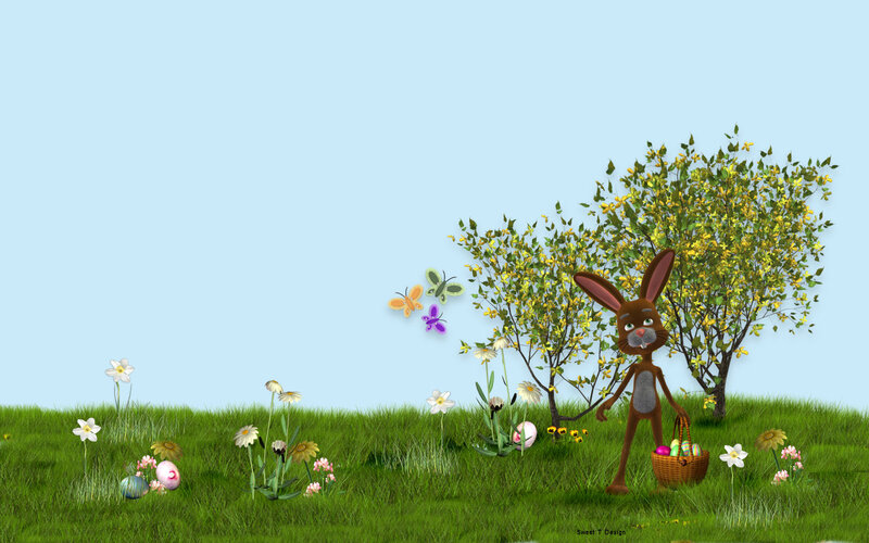 Brown Bunny with Basket — Green
