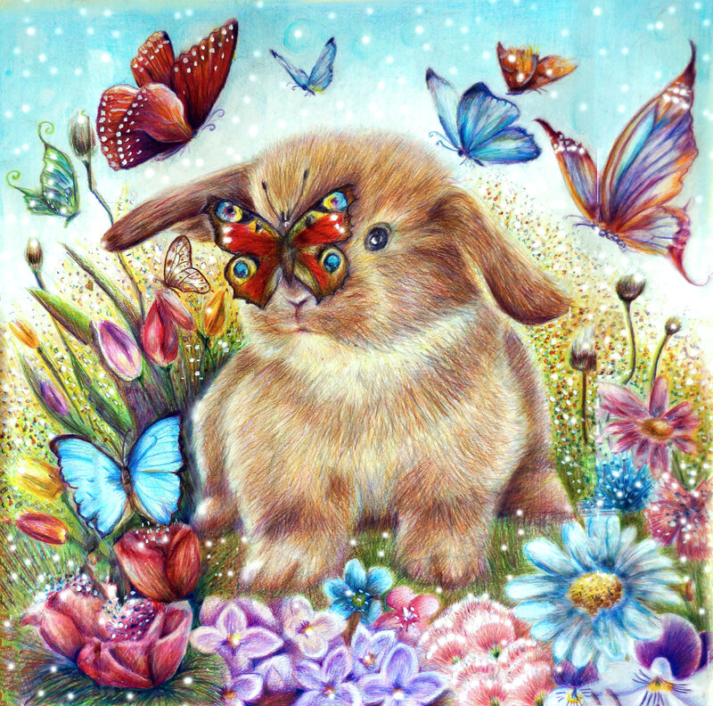 Brown Bunny with Butterflies